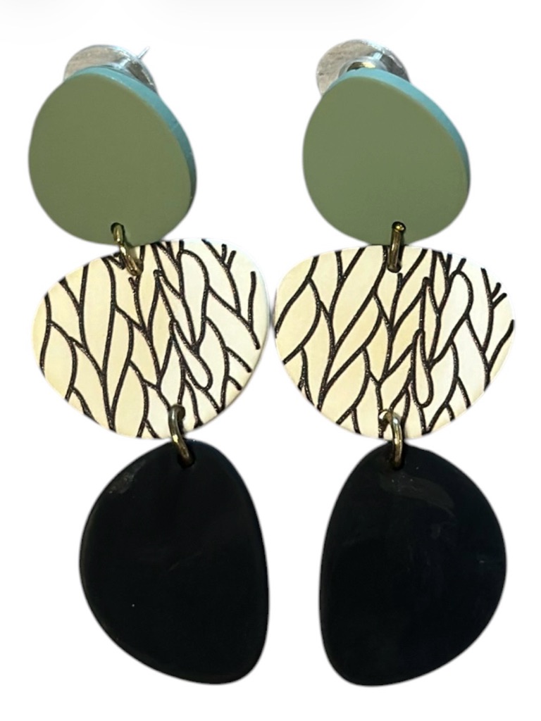 Altar’d State Contemporary Green, White & Black Drop Earrings